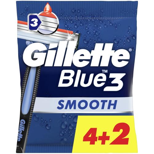 Gillette Blue 3 Smooth Disposable Razors Ανδρικά Ξυραφάκια με 3 Λεπίδες για Βαθύ & Απαλό Ξύρισμα 4+2 Δώρο